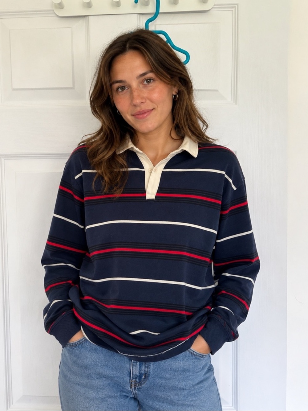 H&M Navy Stripe Rugby Shirt with Red and White Stripes